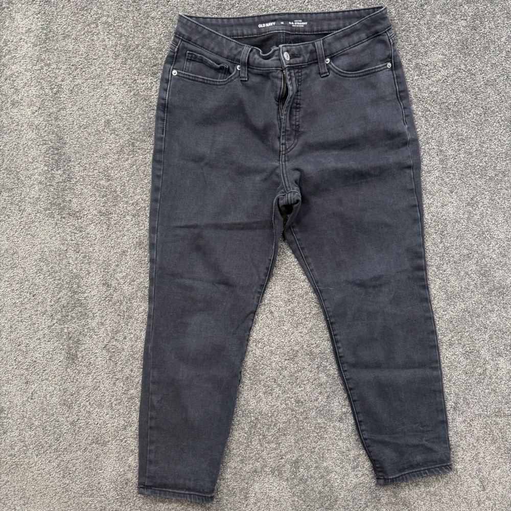 Old Navy Womens OG Straight High Rise Built-In Warm Jeans Black 12 Stretch